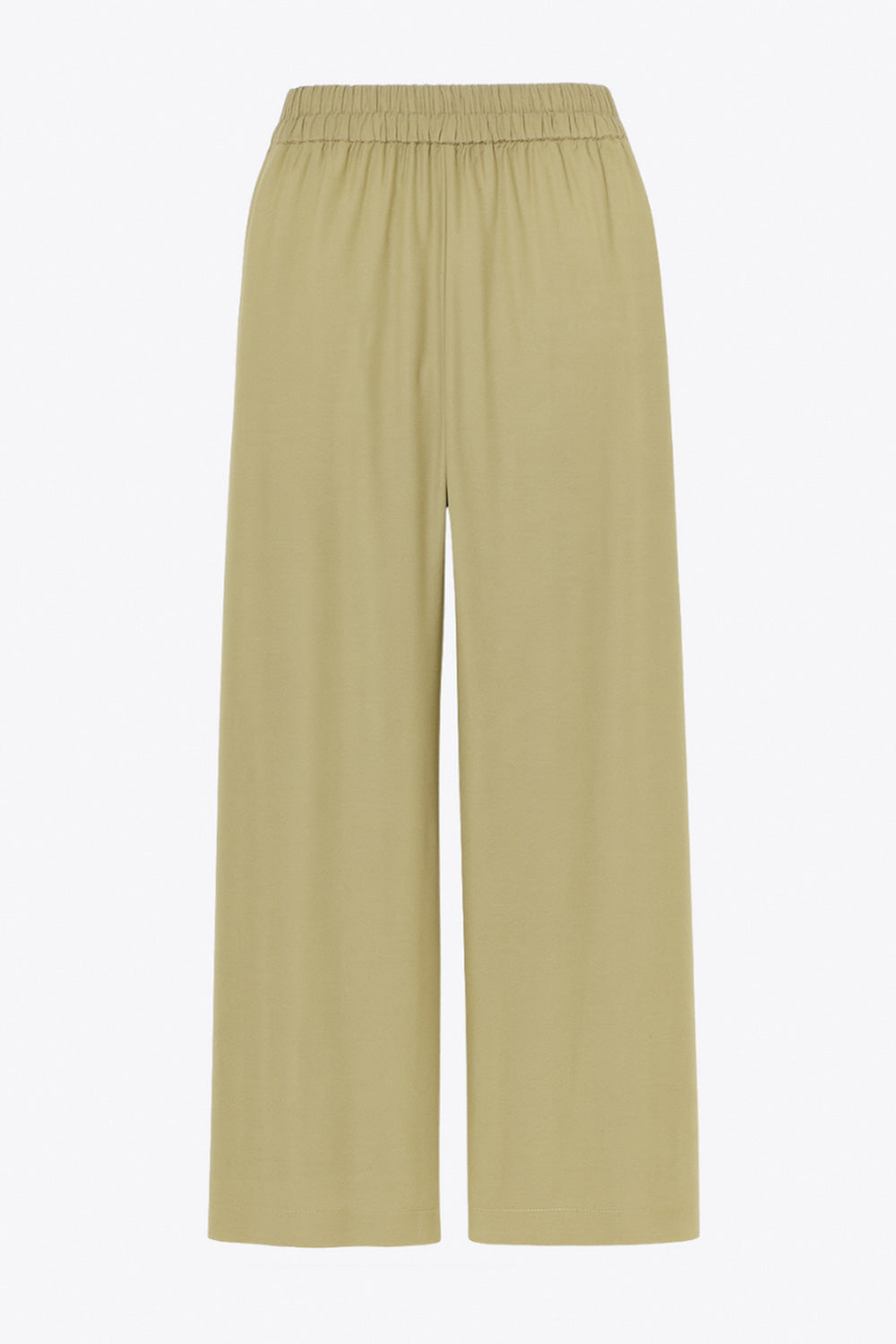 Pantalón de lino, fit wide leg, pinzas frontales, bolsillos delanteros, cintura alta con pretina elástica posterior y trabillas.