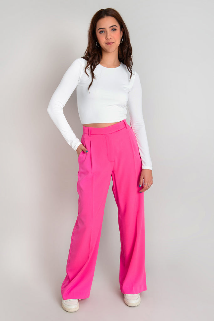 Pantalón wide leg fit tiro alto con pinzas – HIGHSTREET