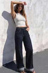 Pantalón denim fit recto tiro alto