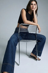Pantalón denim fit wide leg tiro alto