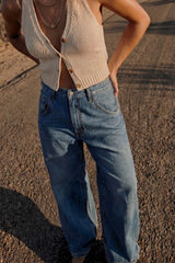 Pantalón denim fit wide leg tiro alto