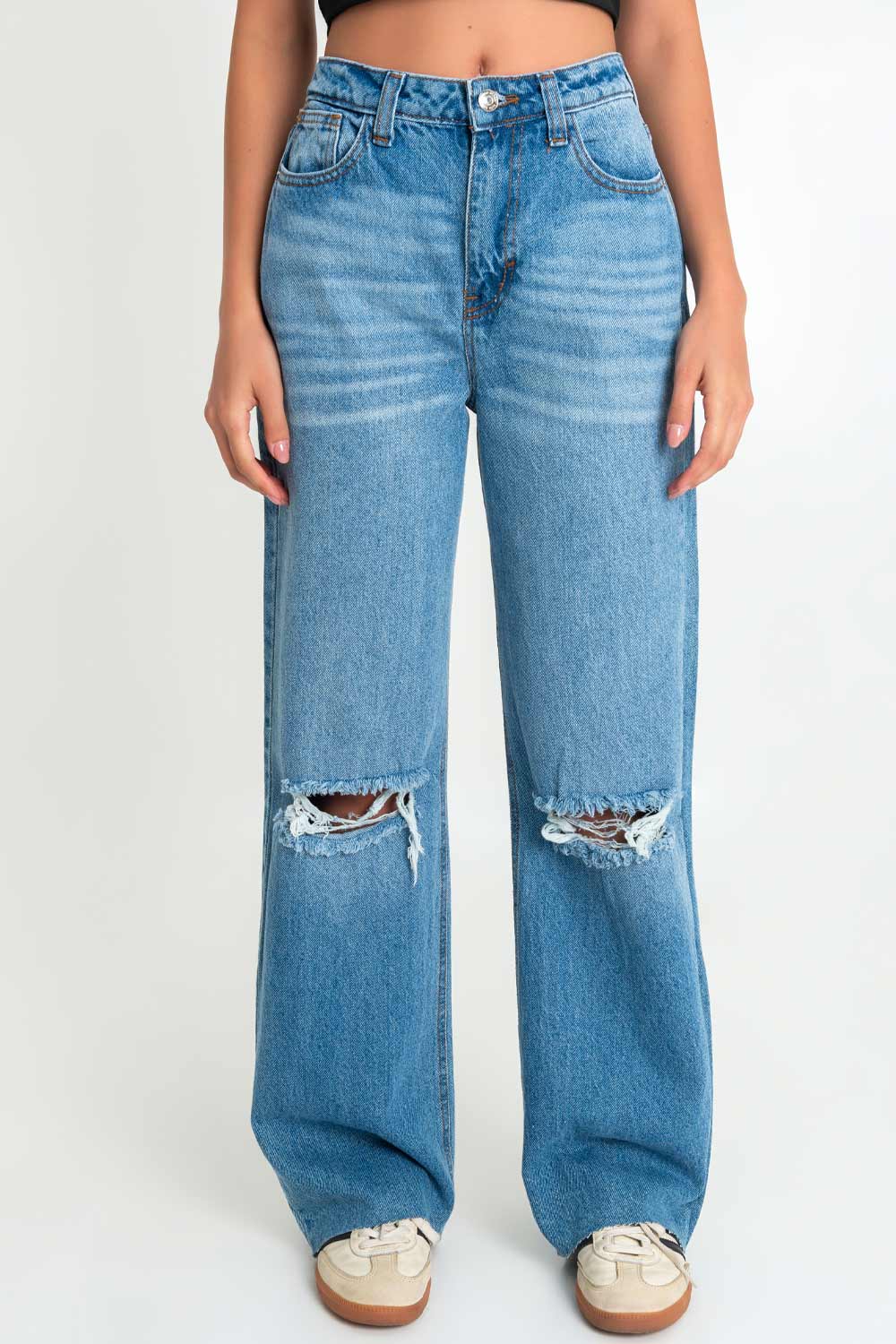 Jeans Jogger Rotos Pantalones Largos Vaqueros Bershka Wide Leg