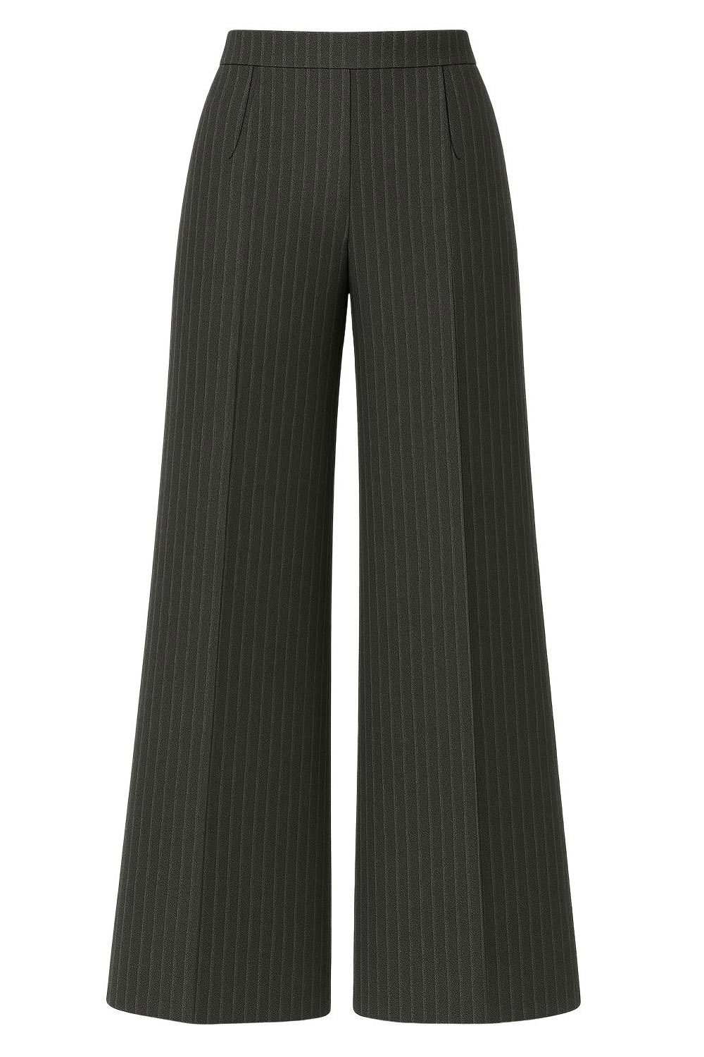 Pantalón de estampado rayas, fit wide leg. cintura alta con pretina, pinza frontal con raya, cierre frontal con broche y cremallera ocultas.