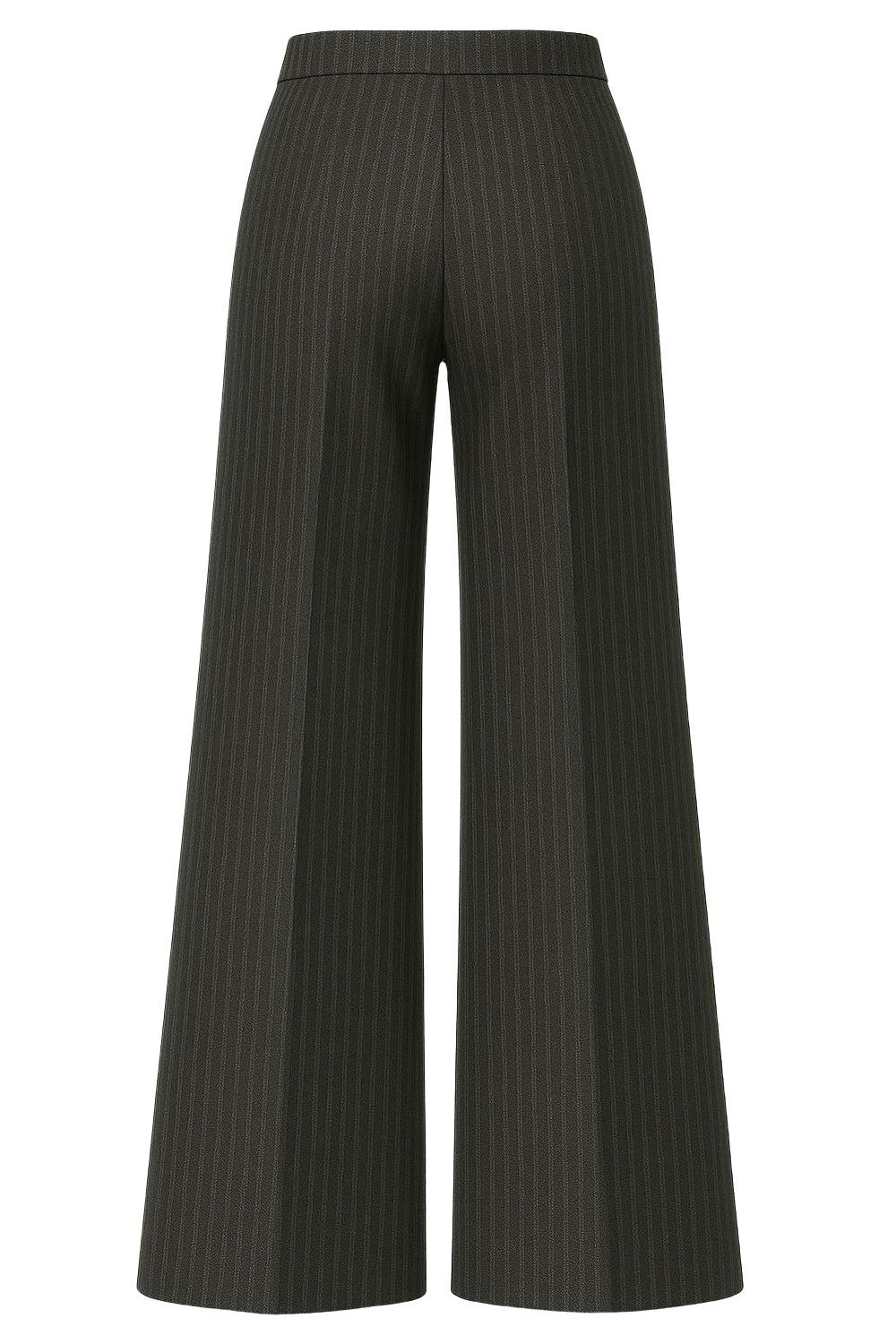 Pantalón de estampado rayas, fit wide leg. cintura alta con pretina, pinza frontal con raya, cierre frontal con broche y cremallera ocultas.