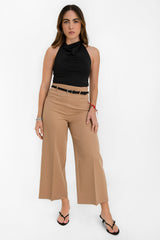 Pantalón fit culotte cintura alta con cinturón