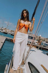 Pantalón fit palazzo con pareo