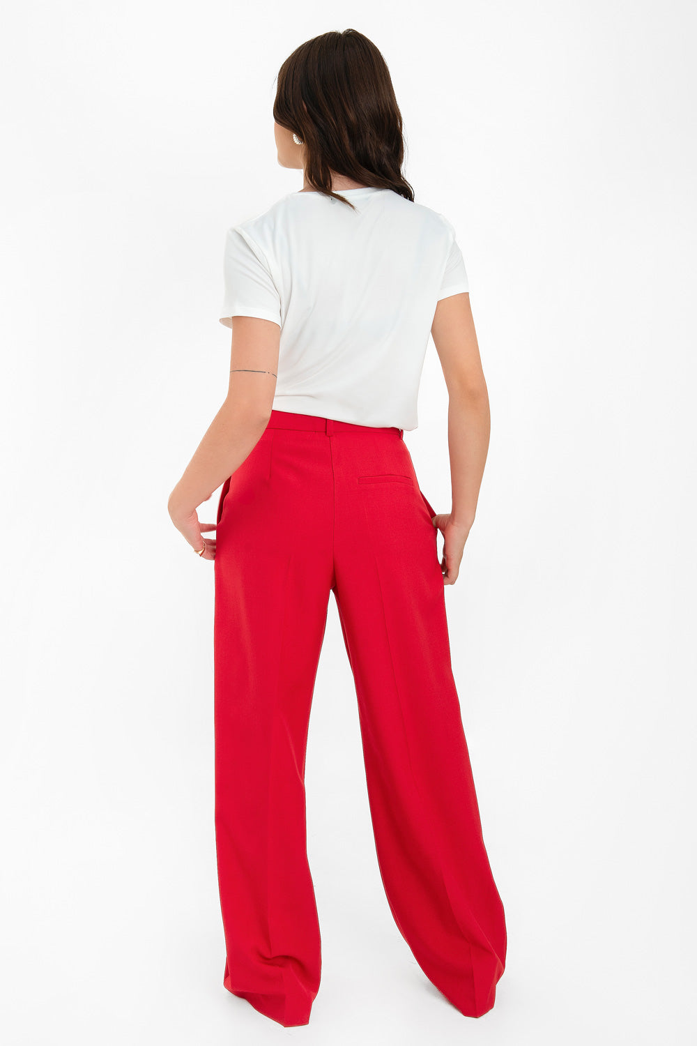 Pantalón Palazzo Blusa Blanca Con Pantalon Rojo Pantalones Rectos