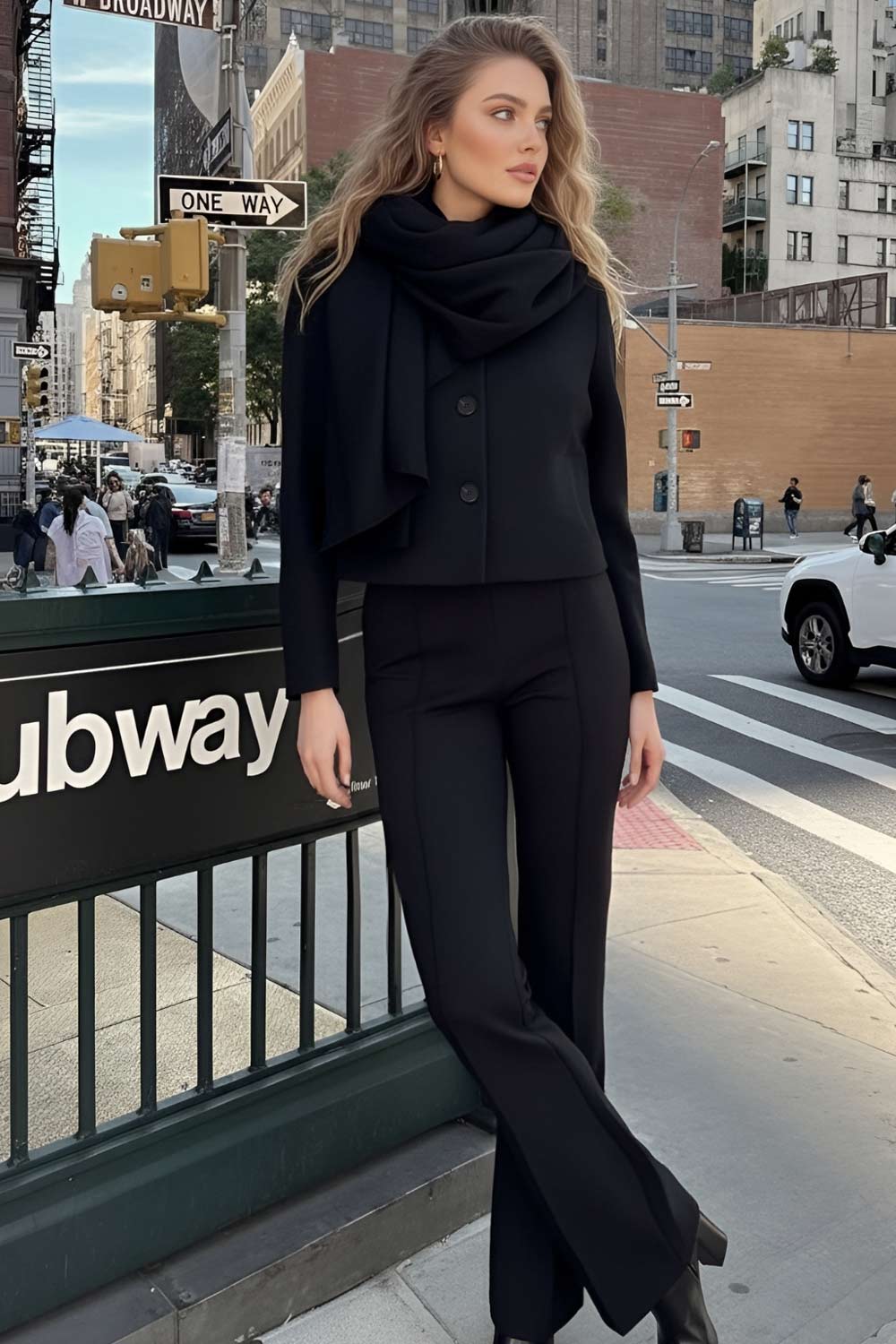 Pantalón ajustado de fit flare, cintura alta con pretina elástica y detalle de raya frontal.