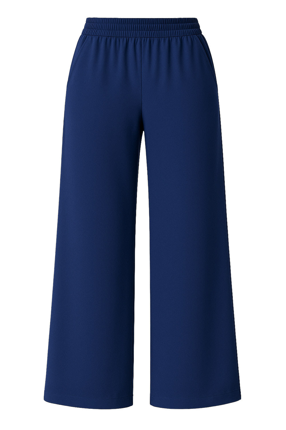 Pantalón fluido de fit wide leg, cintura alta elástica y bolsillos delanteros.