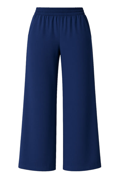 Pantalón fluido de fit wide leg, cintura alta elástica y bolsillos delanteros.