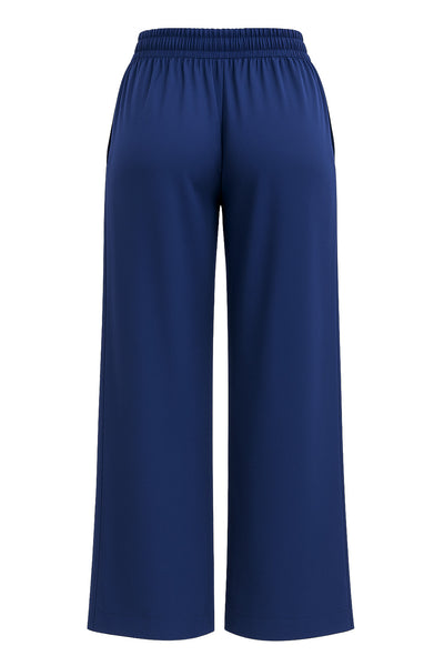 Pantalón fluido de fit wide leg, cintura alta elástica y bolsillos delanteros.