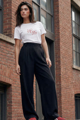 Pantalón fluido cintura alta wide leg con pinzas