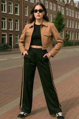 Pantalón fluido fit recto raya lateral contraste