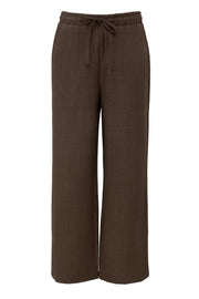 Pantalón fluido de fit recto, bolsillos delanteros, cintura alta con pretina elástica y jareta frontal ajustable.