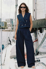 Pantalón largo wide leg doble presilla