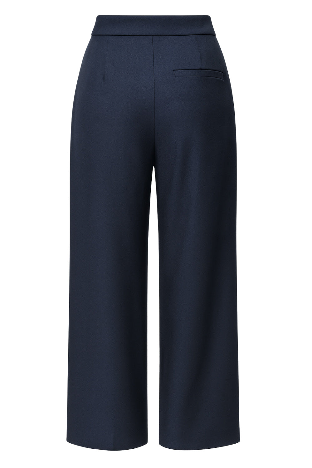 Pantalón de fit wide leg, pinzas frontales, cintura alta y cruce frontal con lazo amarrable lateral. Detalle de vivo posterior.