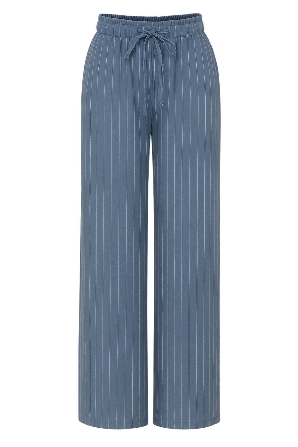 Pantalón fluido de estampado rayas, fit recto, cintura alta con pretina elástica y jareta frontal ajustable.