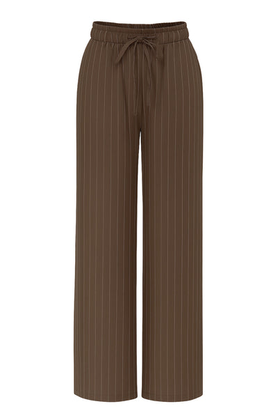 Pantalón fluido de estampado rayas, fit recto, cintura alta con pretina elástica y jareta frontal ajustable.