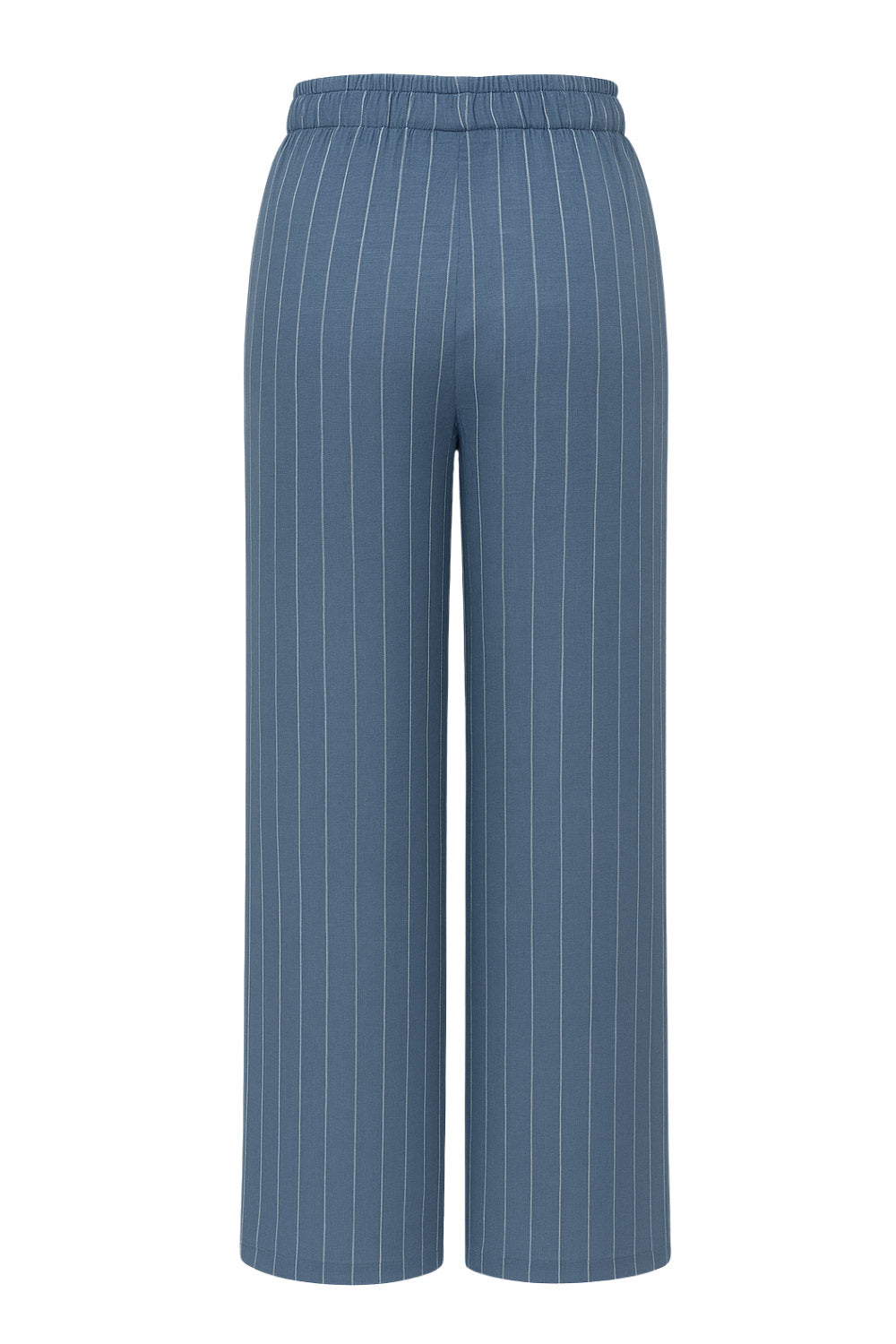 Pantalón fluido de estampado rayas, fit recto, cintura alta con pretina elástica y jareta frontal ajustable.