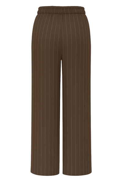 Pantalón fluido de estampado rayas, fit recto, cintura alta con pretina elástica y jareta frontal ajustable.