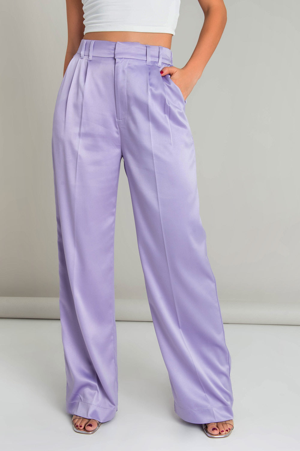 Pantalones Mujer  Pantalón Wide Leg Satinado Goma Cintura Morado