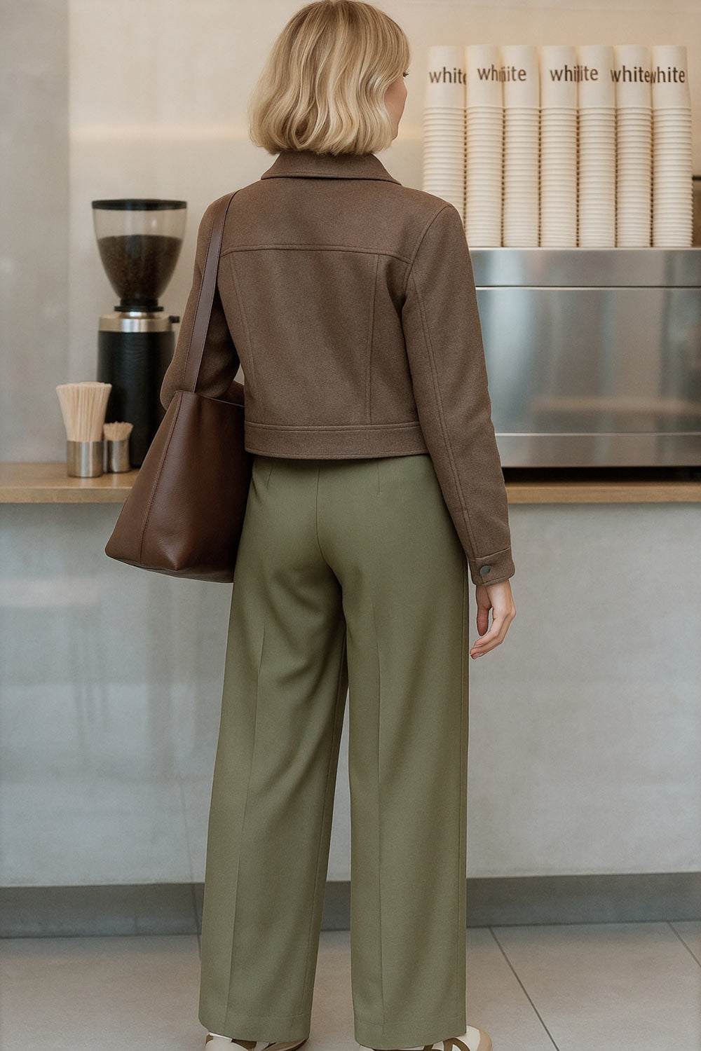 Pantalón de fit wide leg, cintura alta con pretina criss cross y detalle decorativo, pinzas frontales, bolsillos delanteros, cierre frontal con botones en contraste y cremallera oculta.