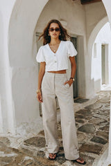 Wide-leg trousers with decorative belt loops and seams