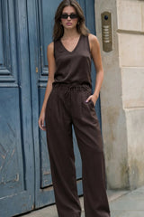 Pantalón wide leg con lazo cintura