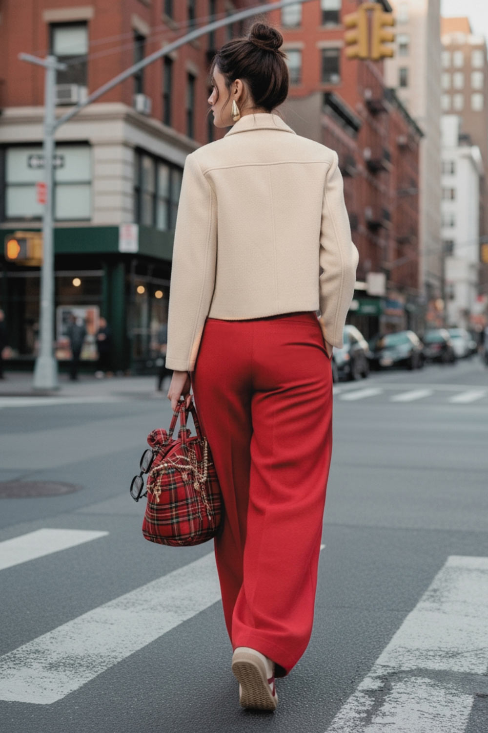 Pantalón de fit wide leg, cintura alta con pretina, pinzas frontales, bolsillos delanteros y vivos decorativos posteriores. Cierre frontal con broche y cremallera ocultos. Detalle v en pretina posterior.