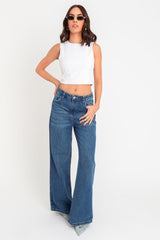 Pantalón wide leg de denim tiro alto