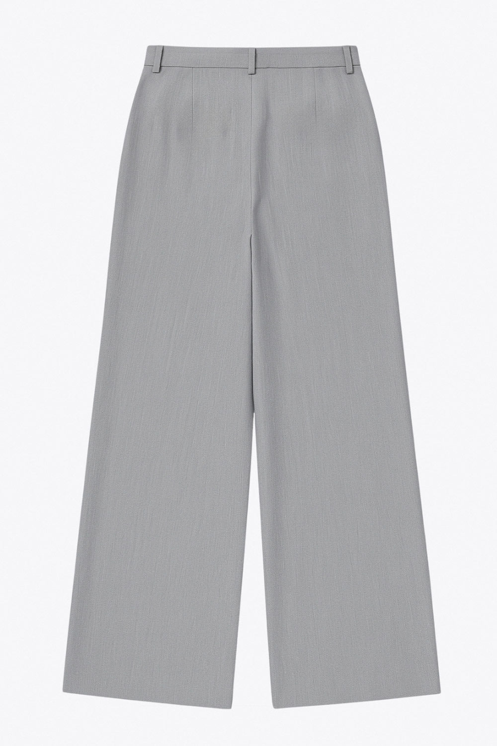 Pantalón de fit wide leg, pinzas frontales, cintura alta con pretina y trabillas, bolsillos delanteros, cierre frontal con broche y cremallera ocultos.