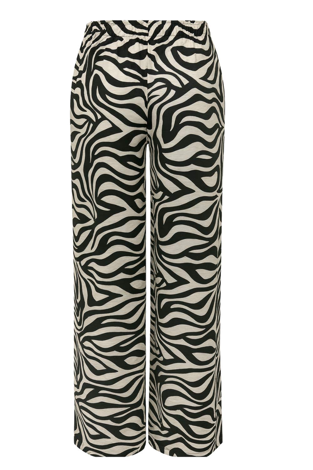 Pantalón estampado de fit fluido, bolsillos delanteros, cintura media con pretina elástica y jareta frontal ajustable.