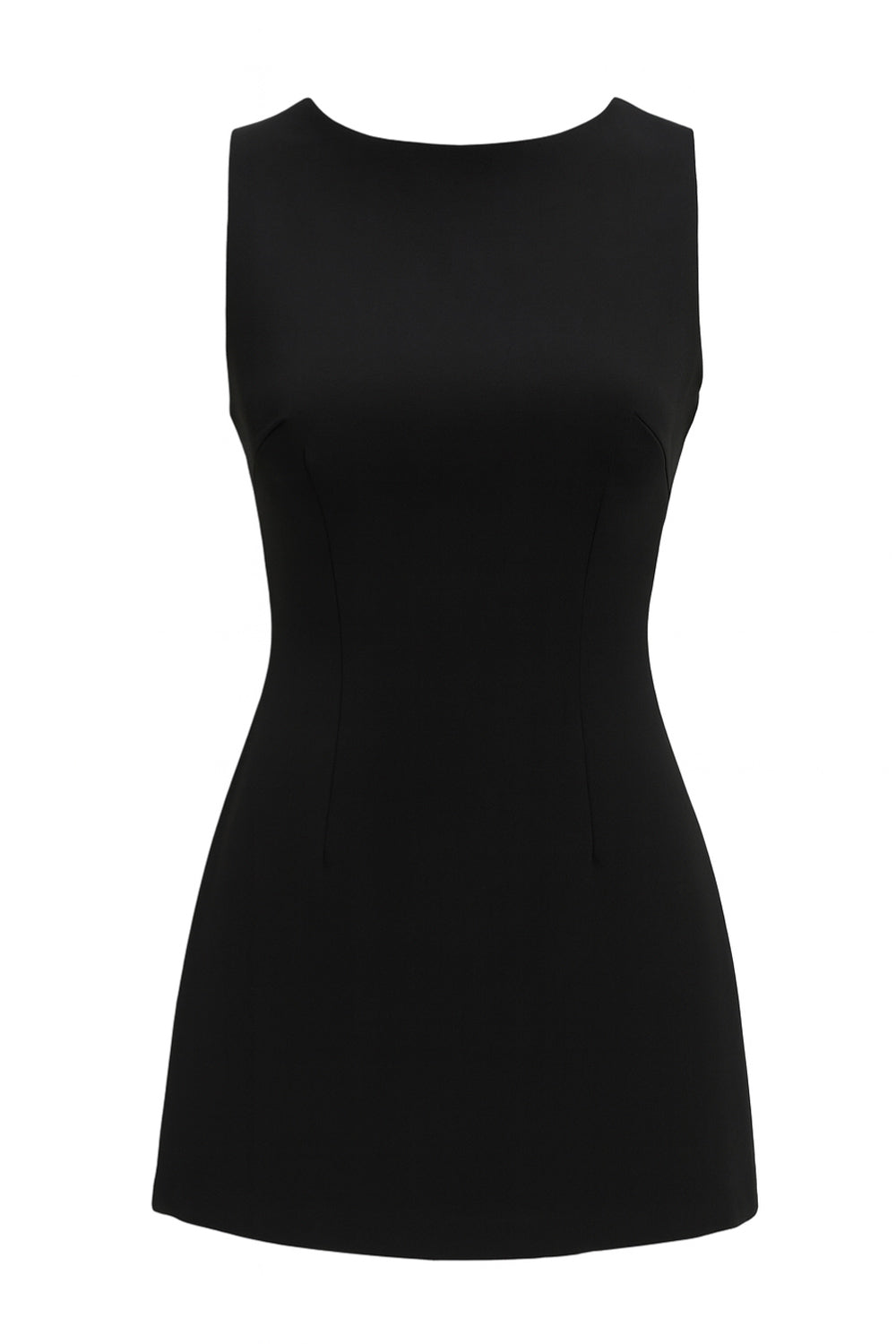 Playsuit de fit ajustado, cuello barco, sin mangas, pinzas frontales, lazo amarrable posterior y cierre con cremallera oculta.