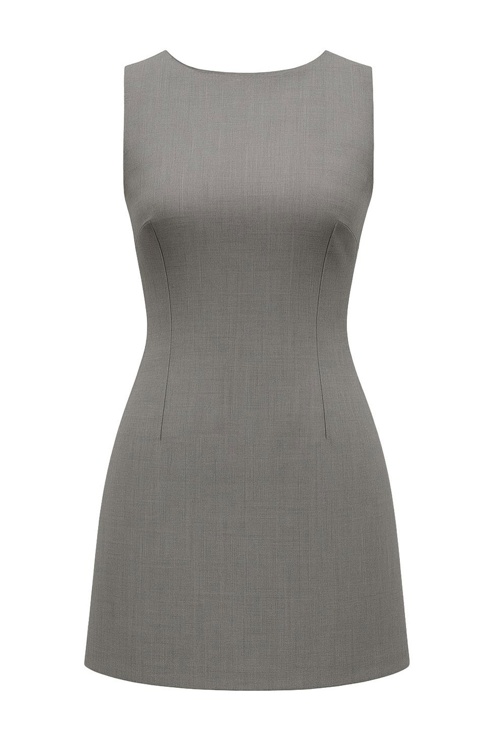 Playsuit de fit ajustado, cuello barco, sin mangas, pinzas frontales, lazo amarrable posterior y cierre con cremallera oculta.