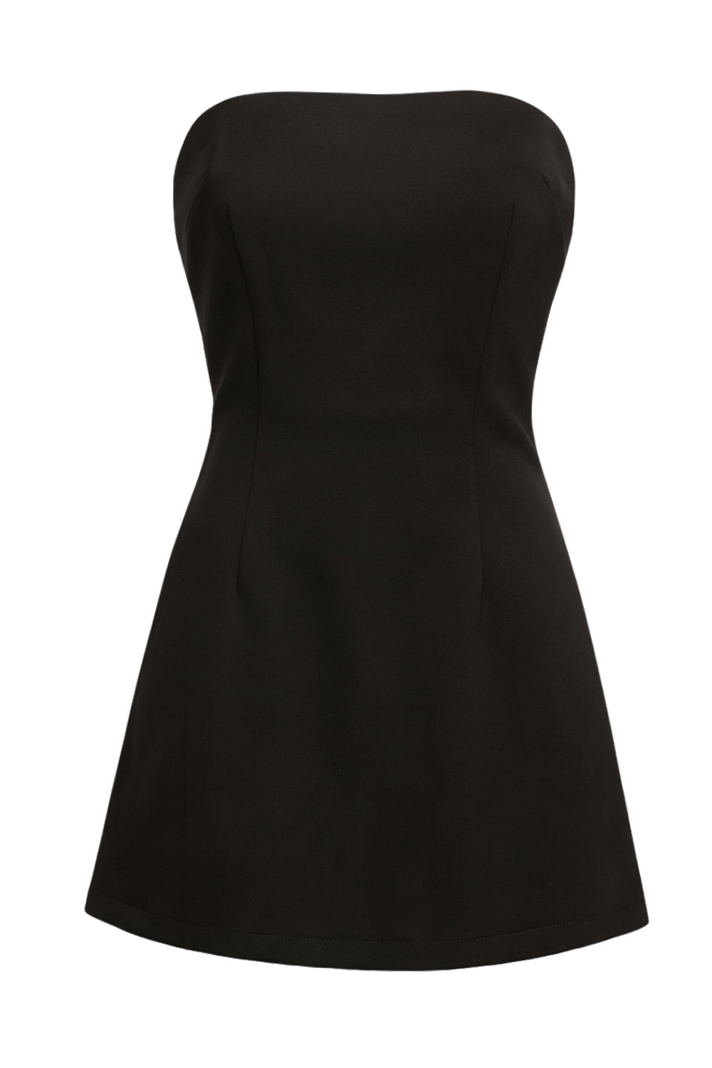 Playsuit strapless de fit ajustado, escote recto, corte en a, pinzas frontales, lazo amarrable posterior y cierre con cremallera oculta.