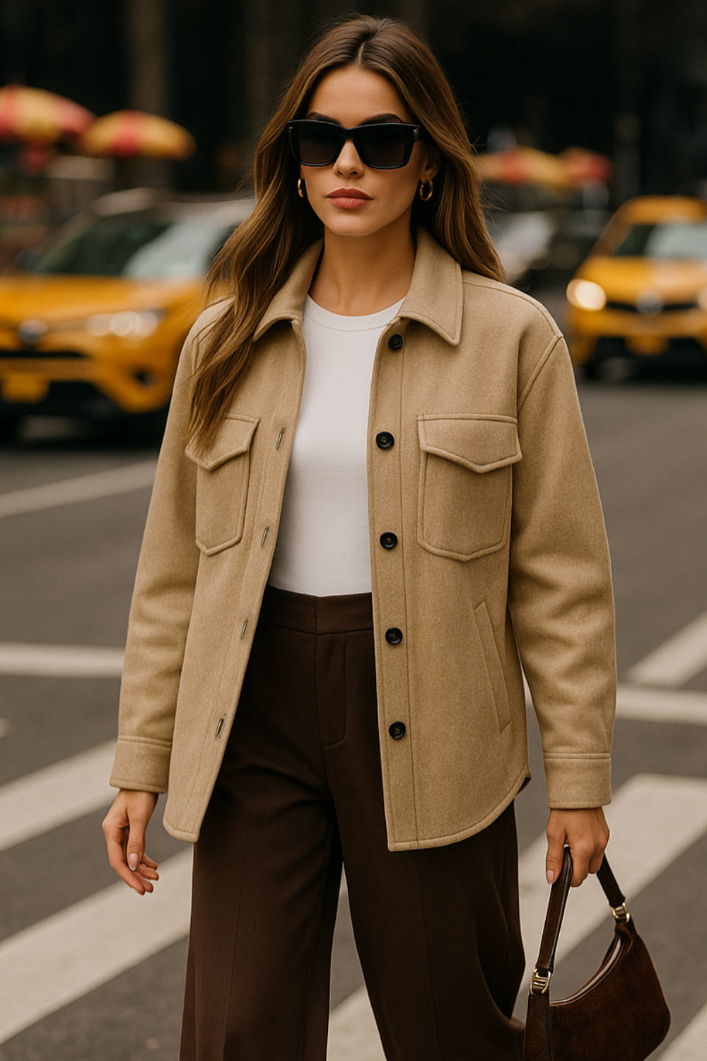 Sobrecamisa de fit oversized, manga larga con puño abotonado, cuello camisero, bolsillos delanteros y frontales de parche con cartera, bajo curveado y cierre frontal con hilera de botones en contraste.
