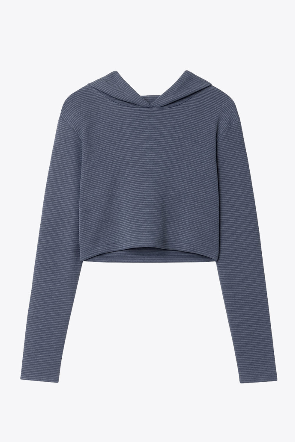 Sudadera corta de estampado rayas, con capucha, fit ajustado y manga larga con cut out en puños.