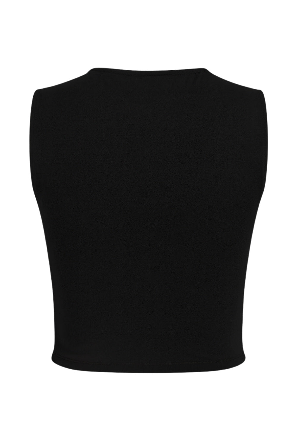 Top corto de fit ajustado, sin mangas, cuello barco, plisados decorativos en hombro y costados.