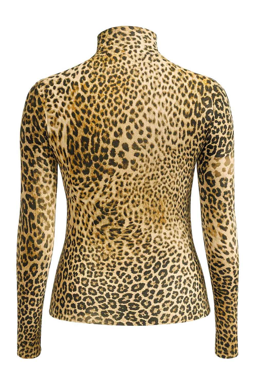 Top de estampado animal, fit ajustado, cuello alto y manga larga.