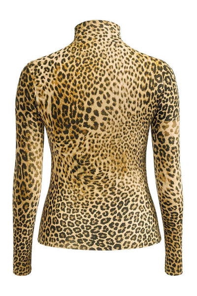 Top de estampado animal, fit ajustado, cuello alto y manga larga.