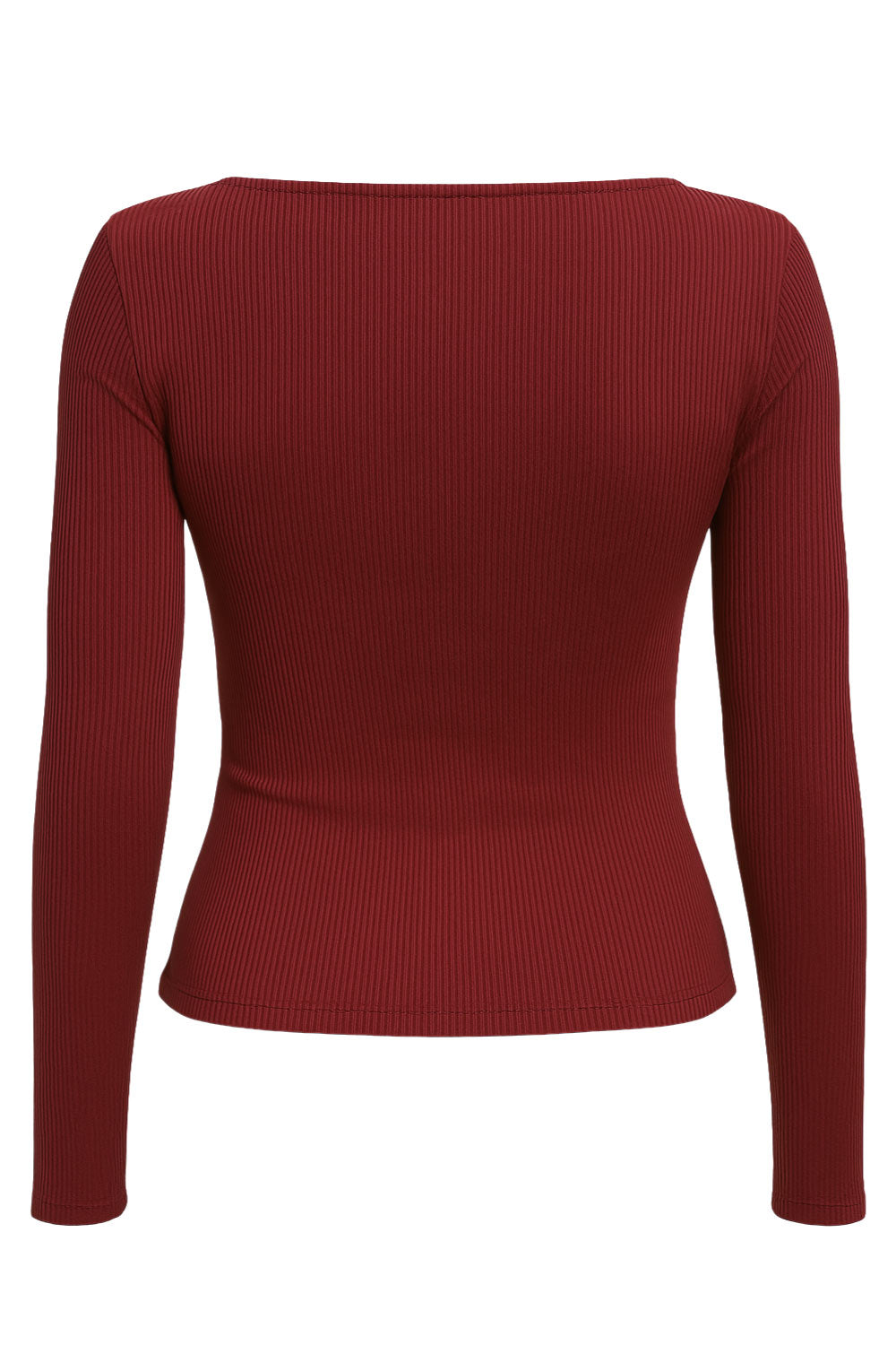 Top básico canalé de fit ajustado, cuello barco, manga larga y plisados decorativos laterales.