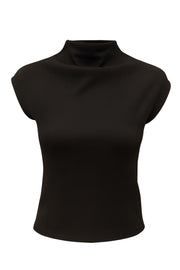 Top canalé de fit ajustado, cuello mock y manga corta seguidos.