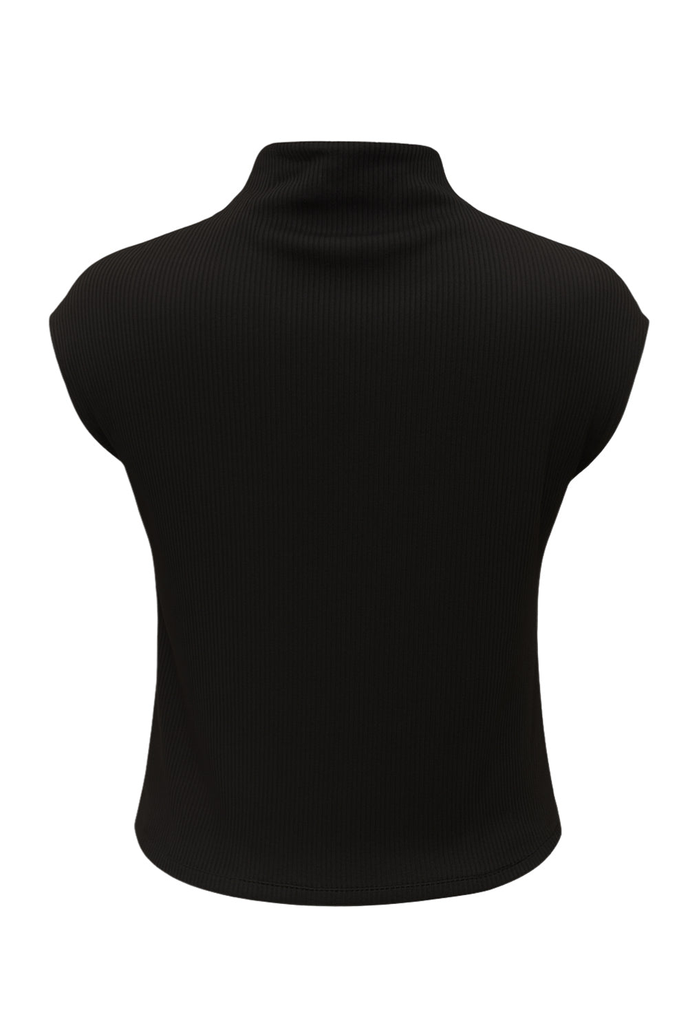 Top canalé de fit ajustado, cuello mock y manga corta seguidos.