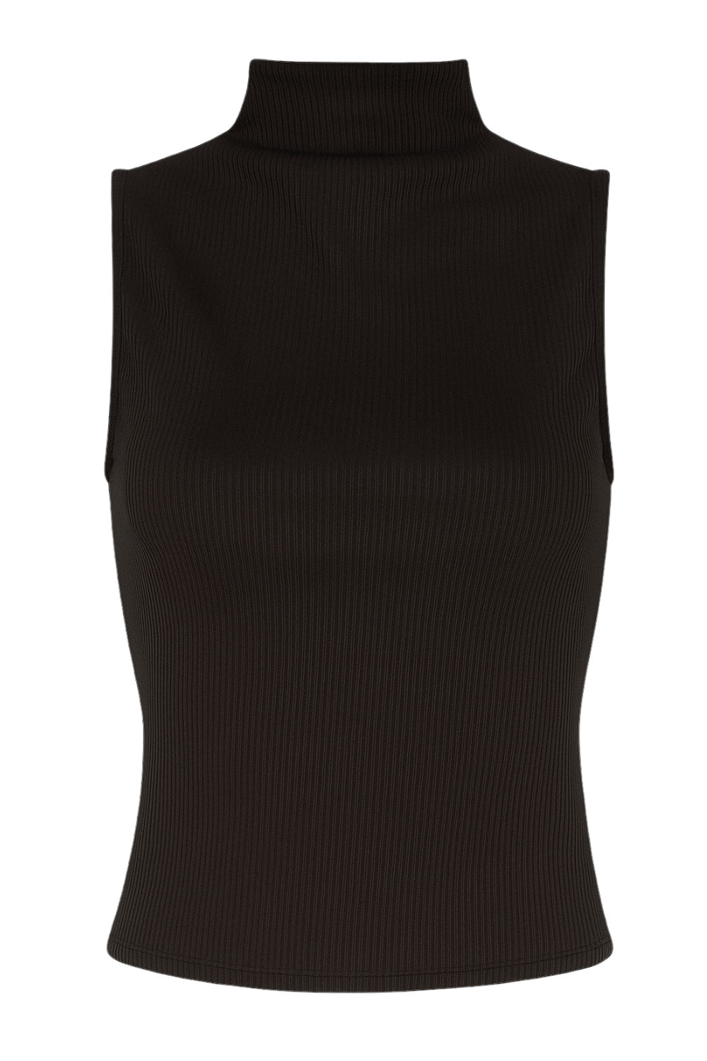 Top corto canalé de fit ajustado, sin mangas y cuello mock seguido.