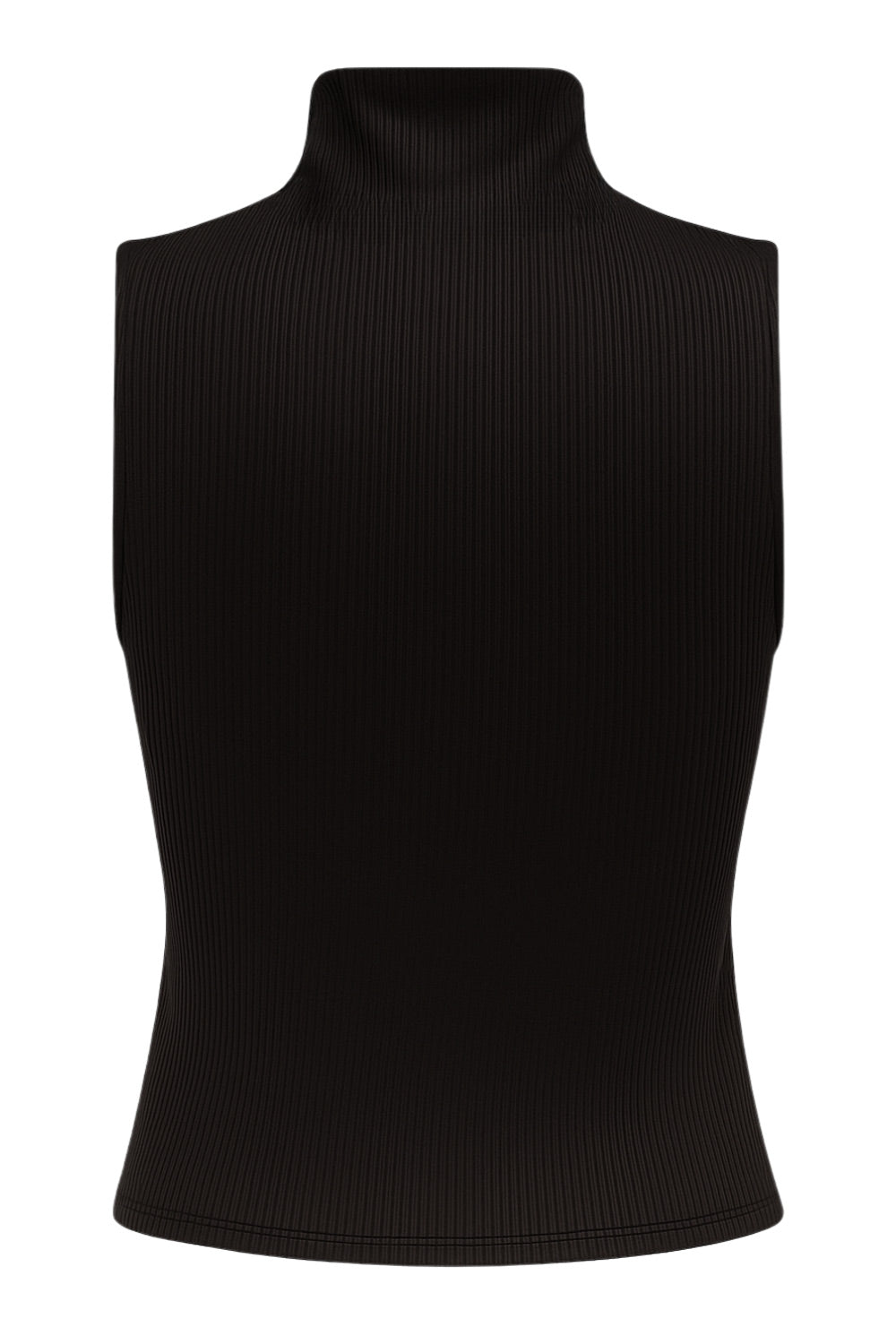 Top corto canalé de fit ajustado, sin mangas y cuello mock seguido.