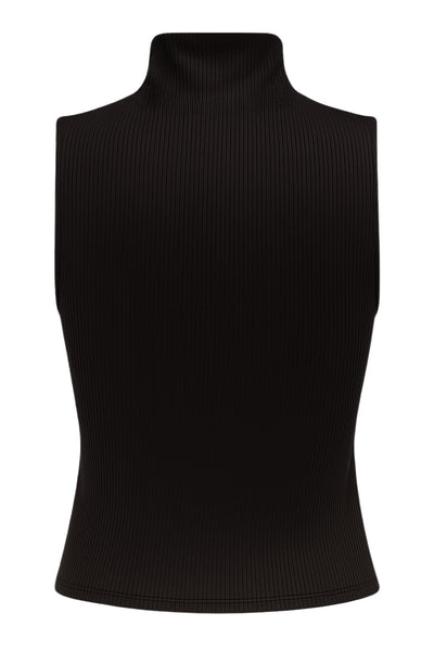 Top corto canalé de fit ajustado, sin mangas y cuello mock seguido.