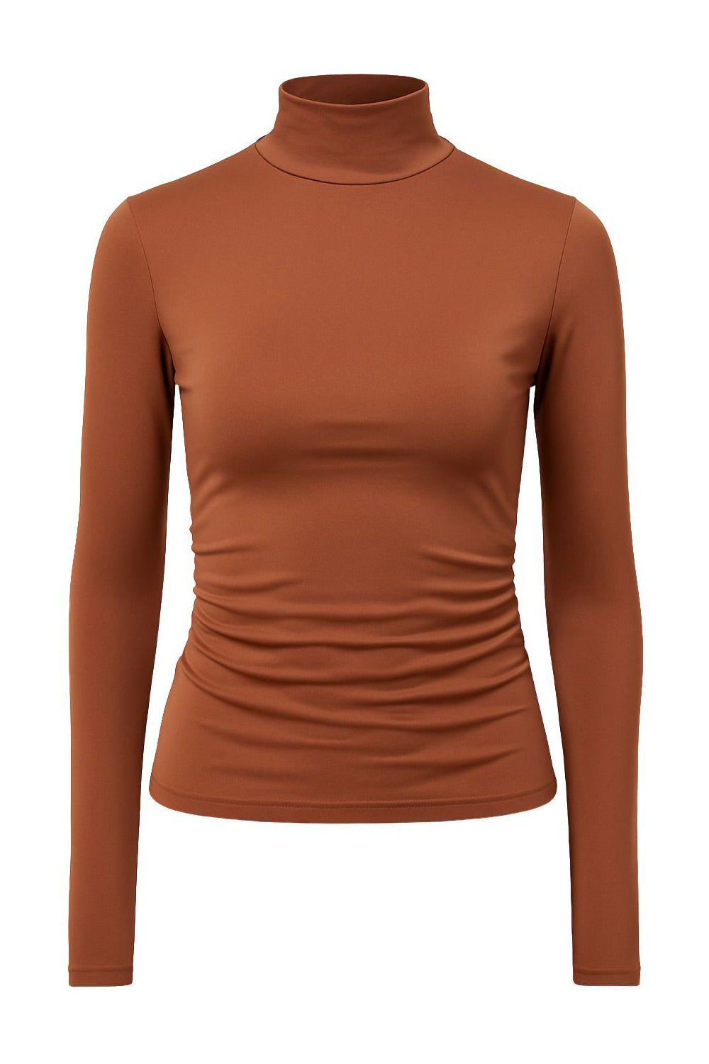 Top básico de fit ajustado, cuello alto y manga larga.