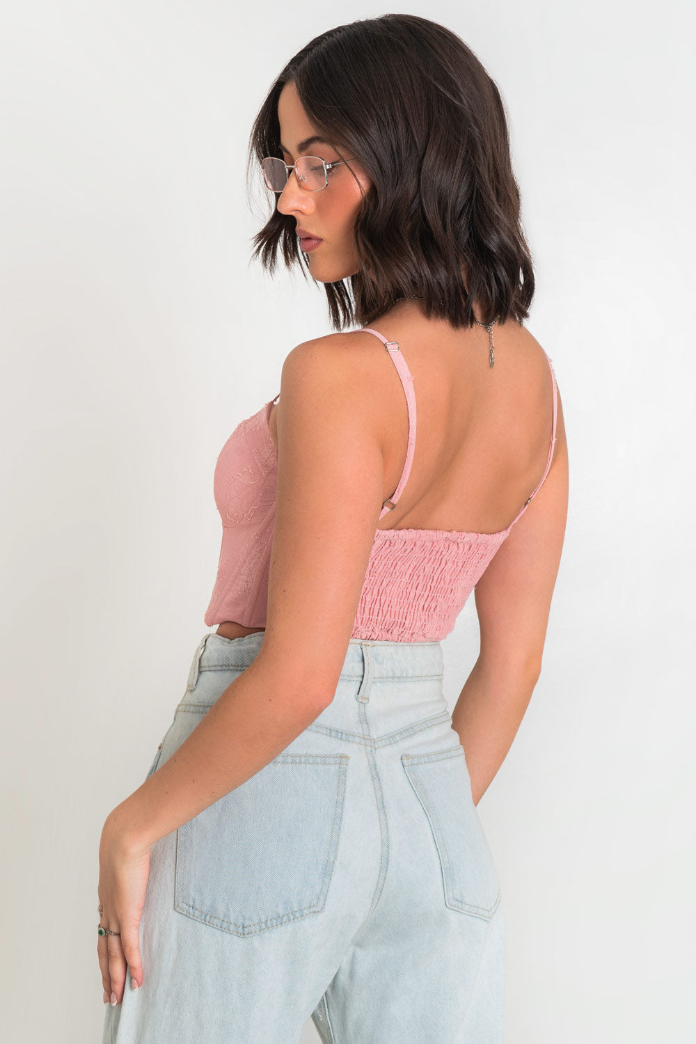 Top corset corto escote corazón con tirantes rosa palo – HIGHSTREET