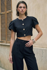 Top corto botones manga abullonada