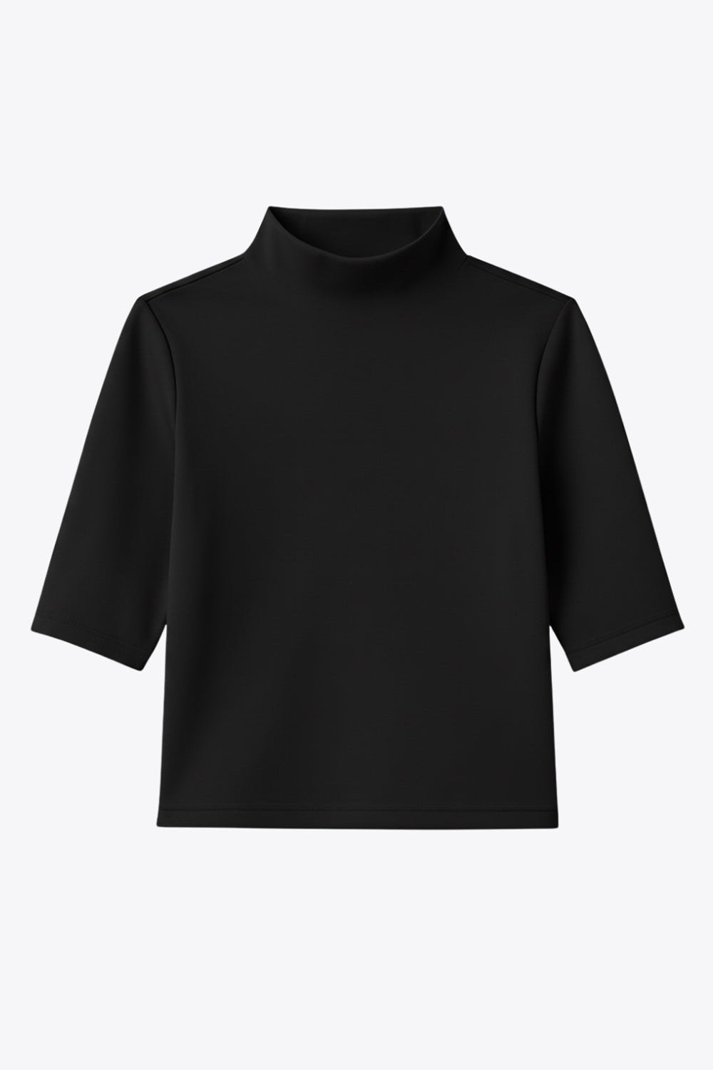 Top corto de fit recto, cuello alto seguido, manga corta, cierre posterior con botón y ojal.